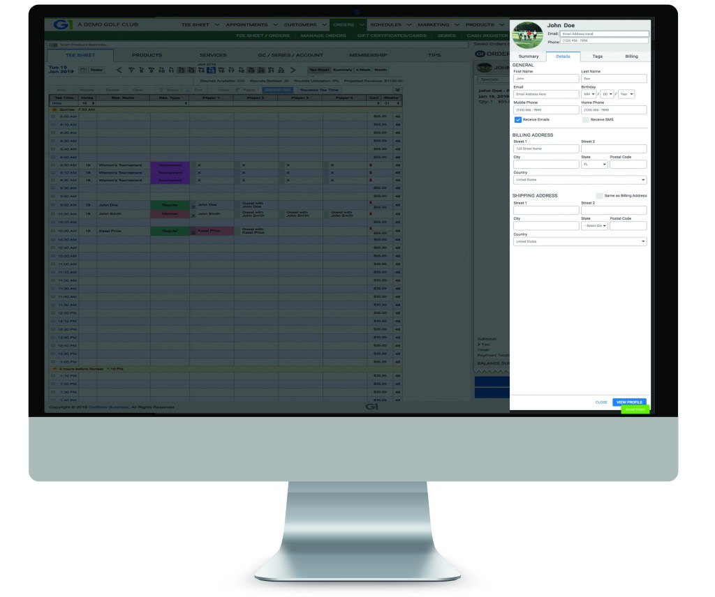 Customer Database in G1 Golf Course Management Software 